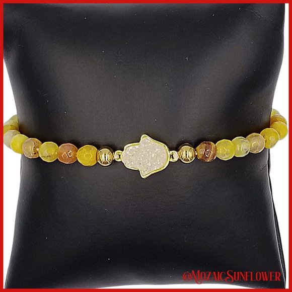 Yellow Agate Adjustable Druzy Hamsa Hand of Fatima Filigree Back 2 for $18 NWT - Picture 2 of 5